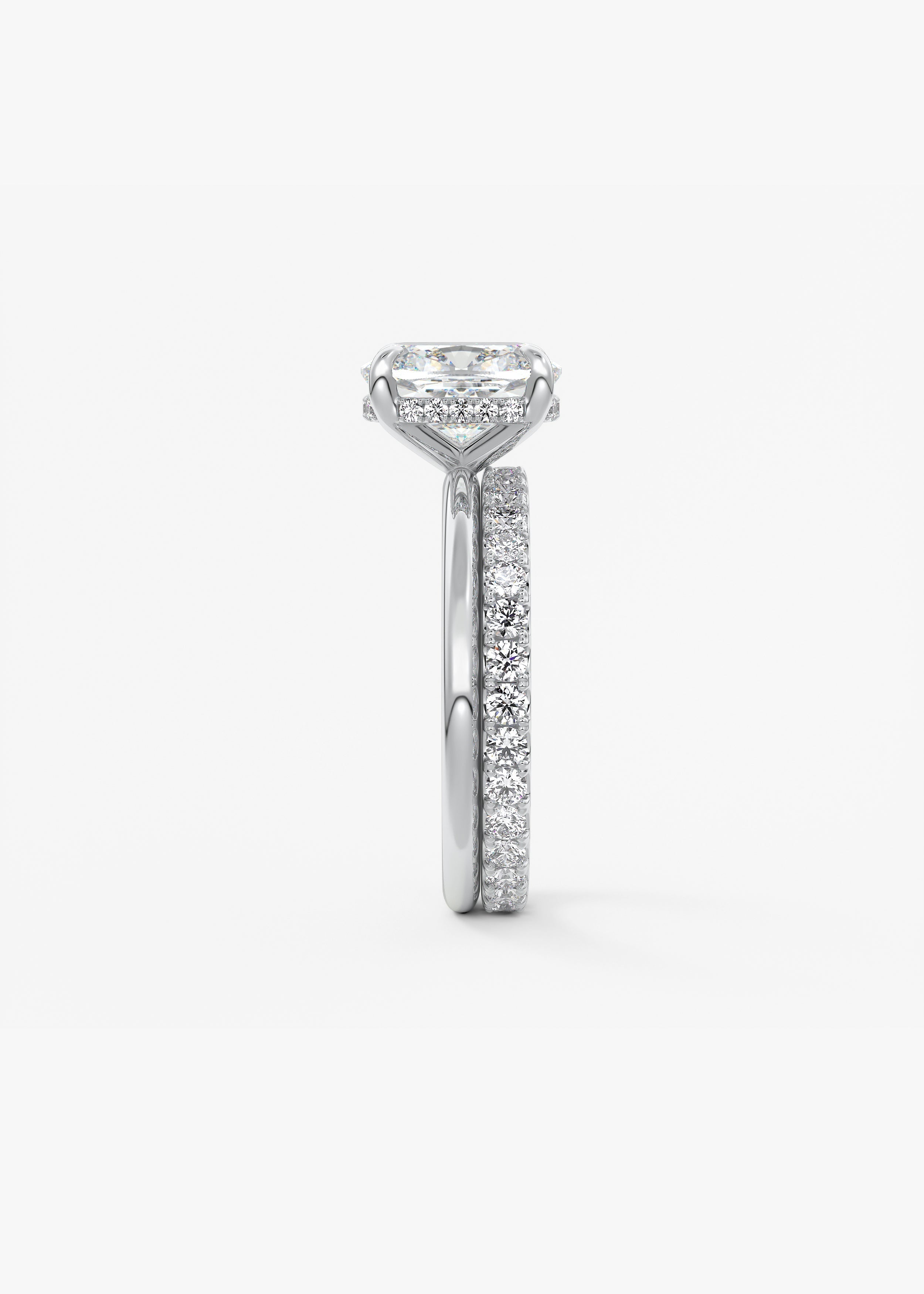 Elongated Cushion Hidden Halo Lab Grown Diamond Engagement Ring