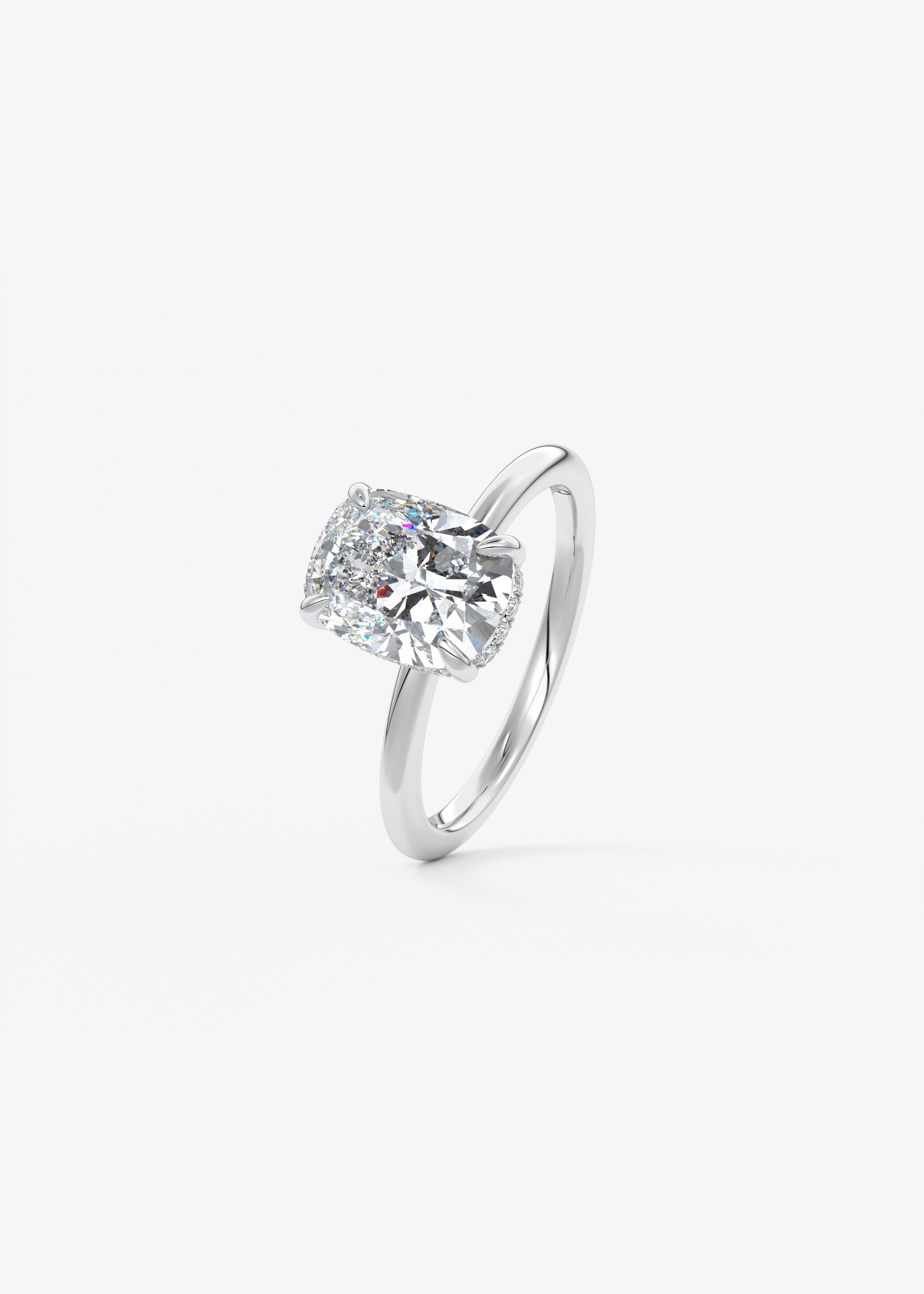 Elongated Cushion Hidden Halo Lab Grown Diamond Engagement Ring