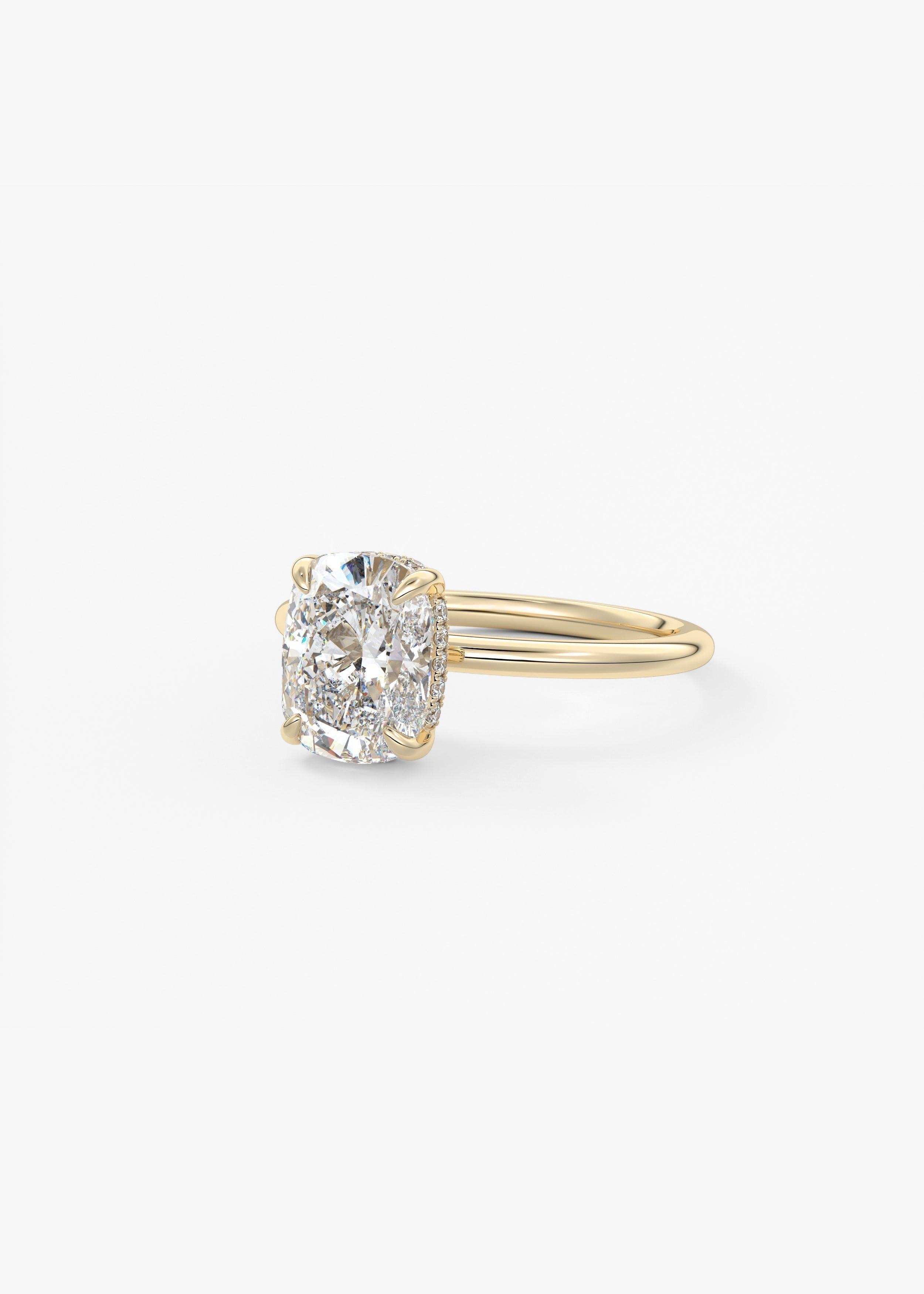 Elongated Cushion Hidden Halo Lab Grown Diamond Engagement Ring