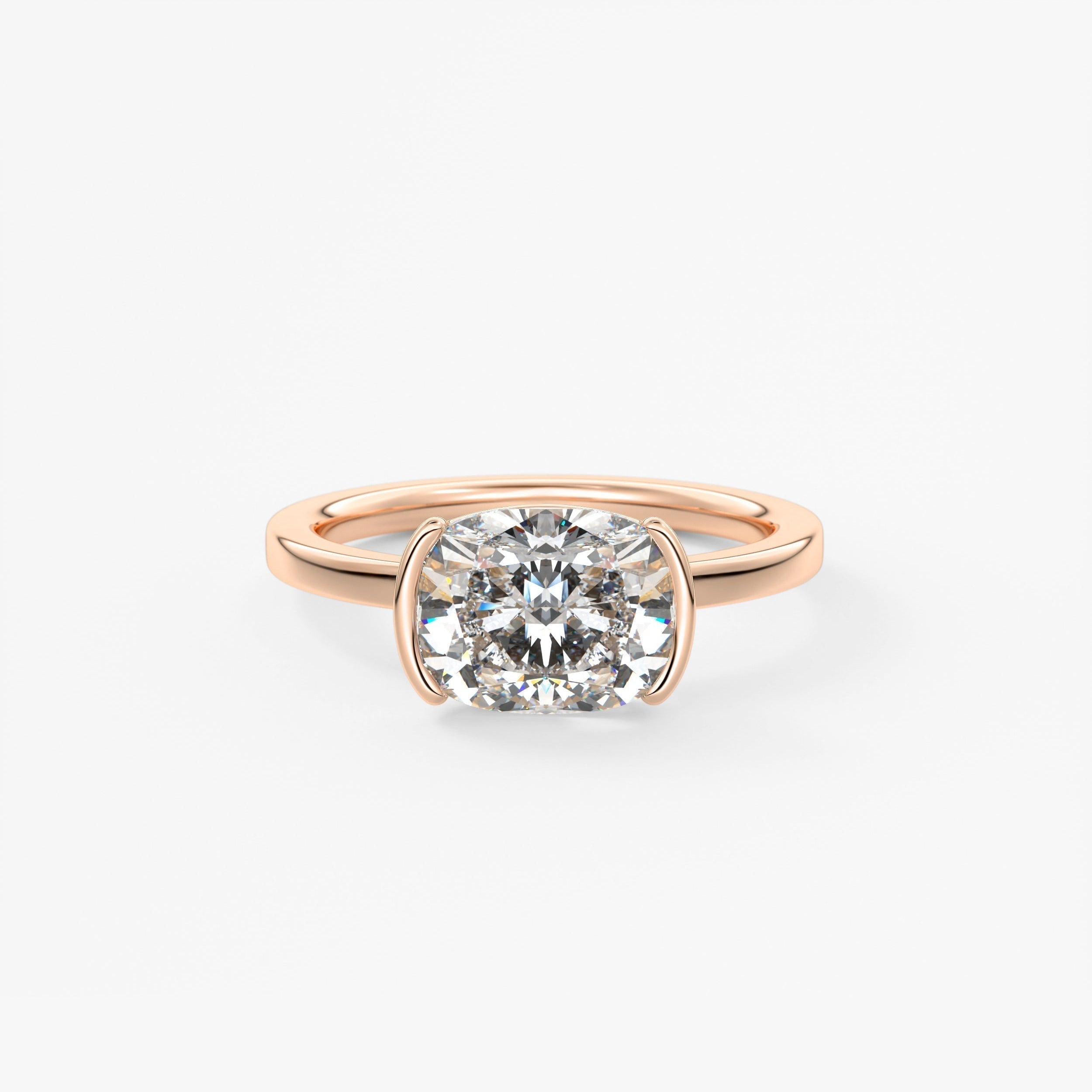 Elongated Cushion East West Half Bezel Lab Grown Diamond Engagement Ring