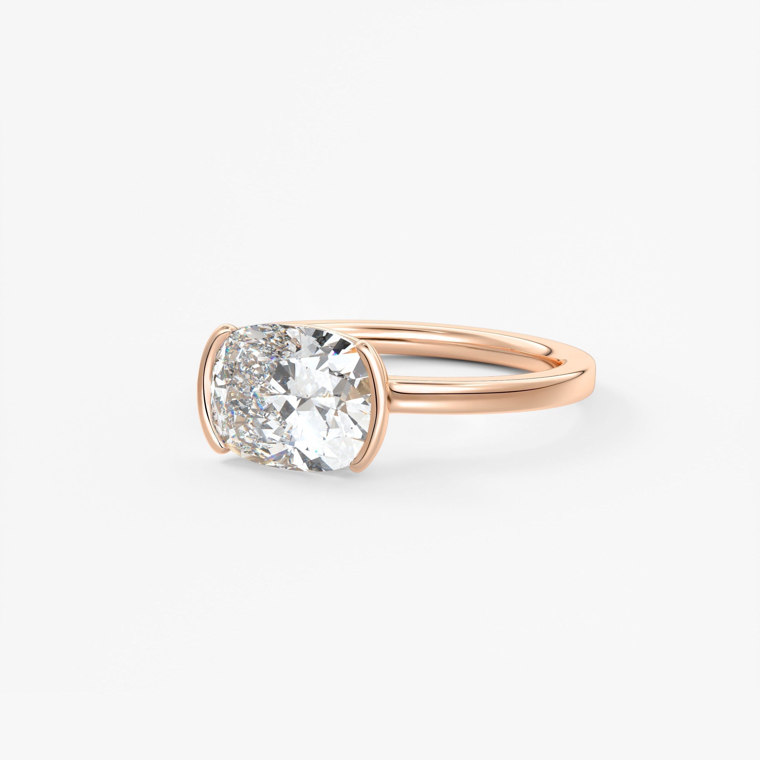 Elongated Cushion East West Half Bezel Lab Grown Diamond Engagement Ring