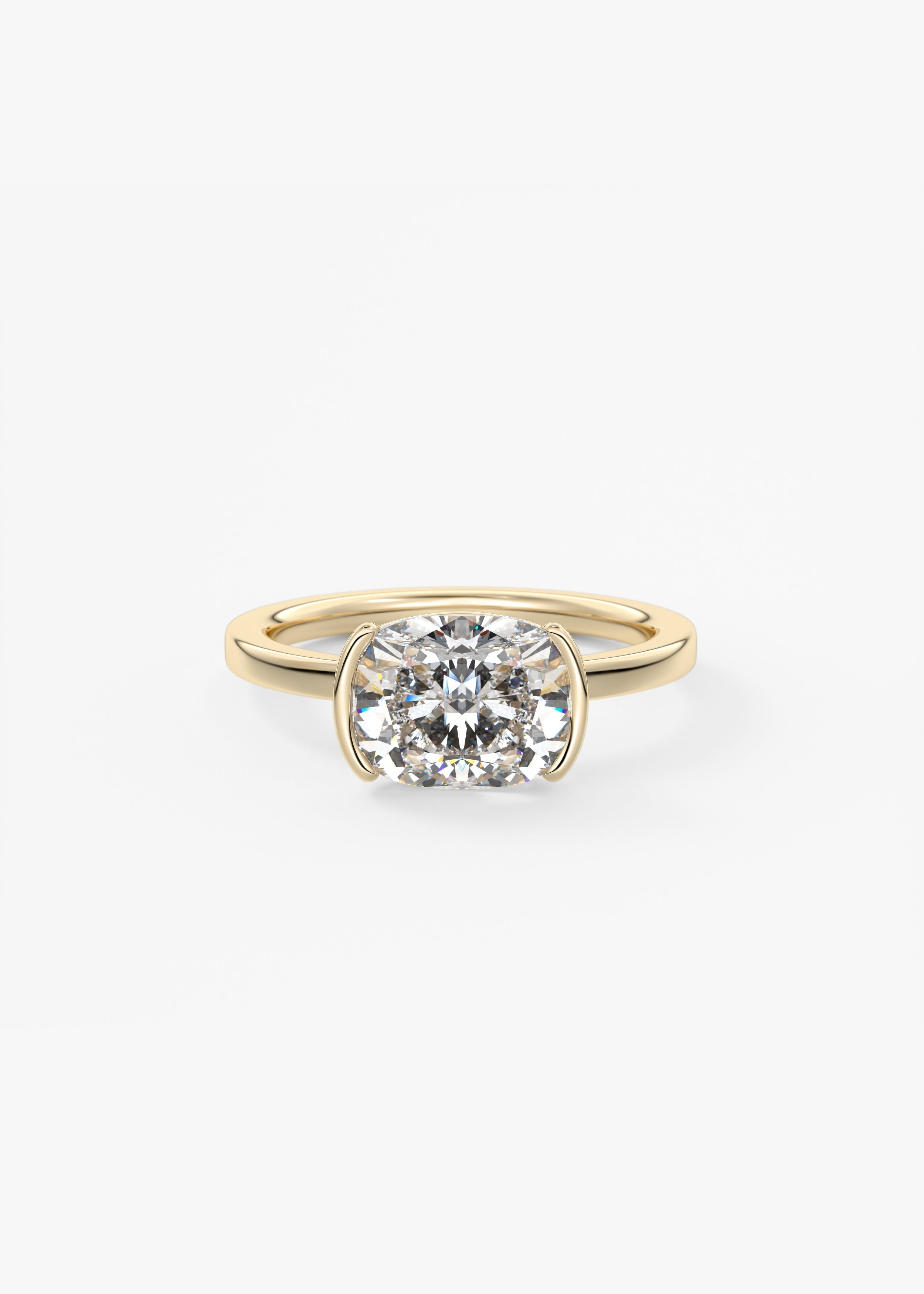 Elongated Cushion East West Half Bezel Lab Grown Diamond Engagement Ring