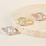 Stunning 3 CT Emerald Moissanite Engagement Ring with Pave and Halo Design 4