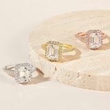 Stunning 3 CT Emerald Moissanite Engagement Ring with Pave and Halo Design 4