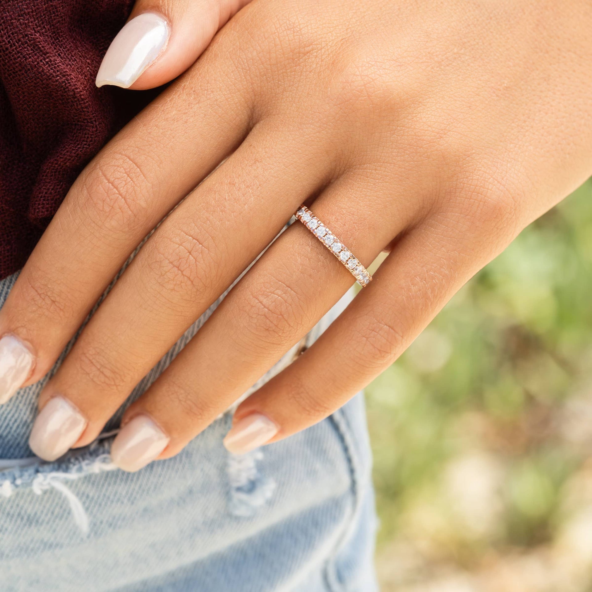 Stunning 0.3 TCW Round Moissanite Stone in Full Eternity Wedding Band 7