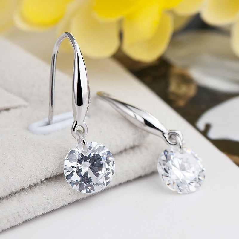 Round Cut Cubic Zirconia in 925 Sterling Silver Earrings 3