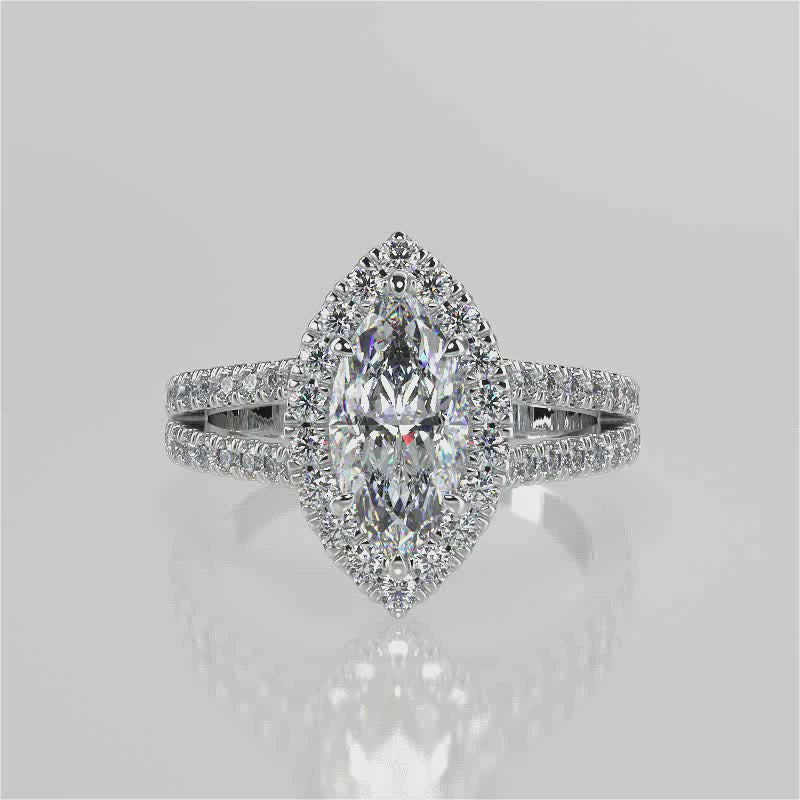 Stunning 1.05 CT Marquise Moissanite Engagement Ring with Halo & Split Shank Design 4
