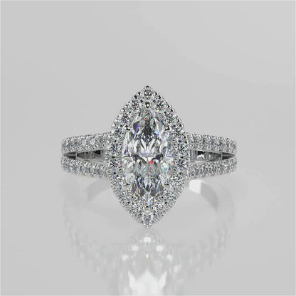 Stunning 1.05 CT Marquise Moissanite Engagement Ring with Halo & Split Shank Design 4