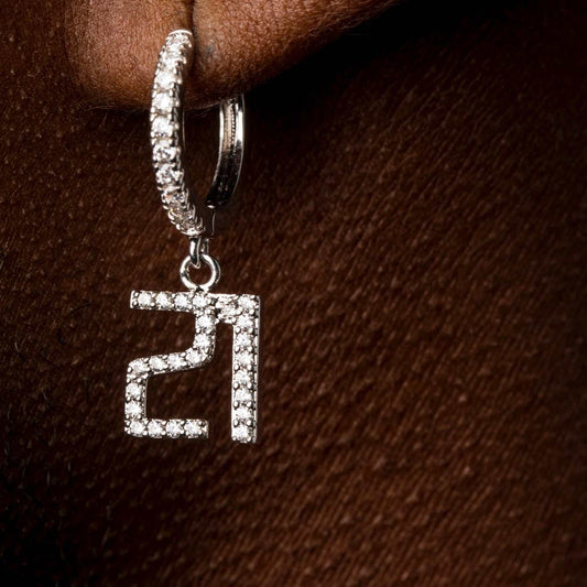 5 CT Round Moissanite Custom Number Silver Earrings for Him 2