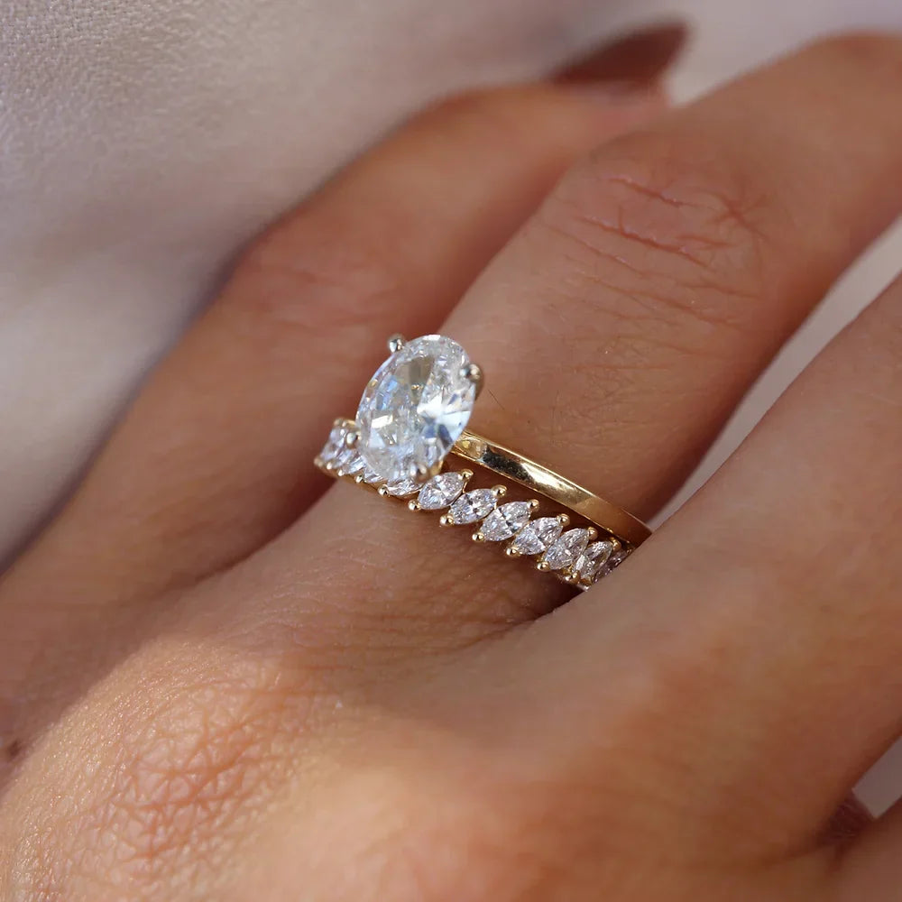 Stunning 0.4 TCW Marquise Moissanite Stones with Half Eternity Wedding Band 6