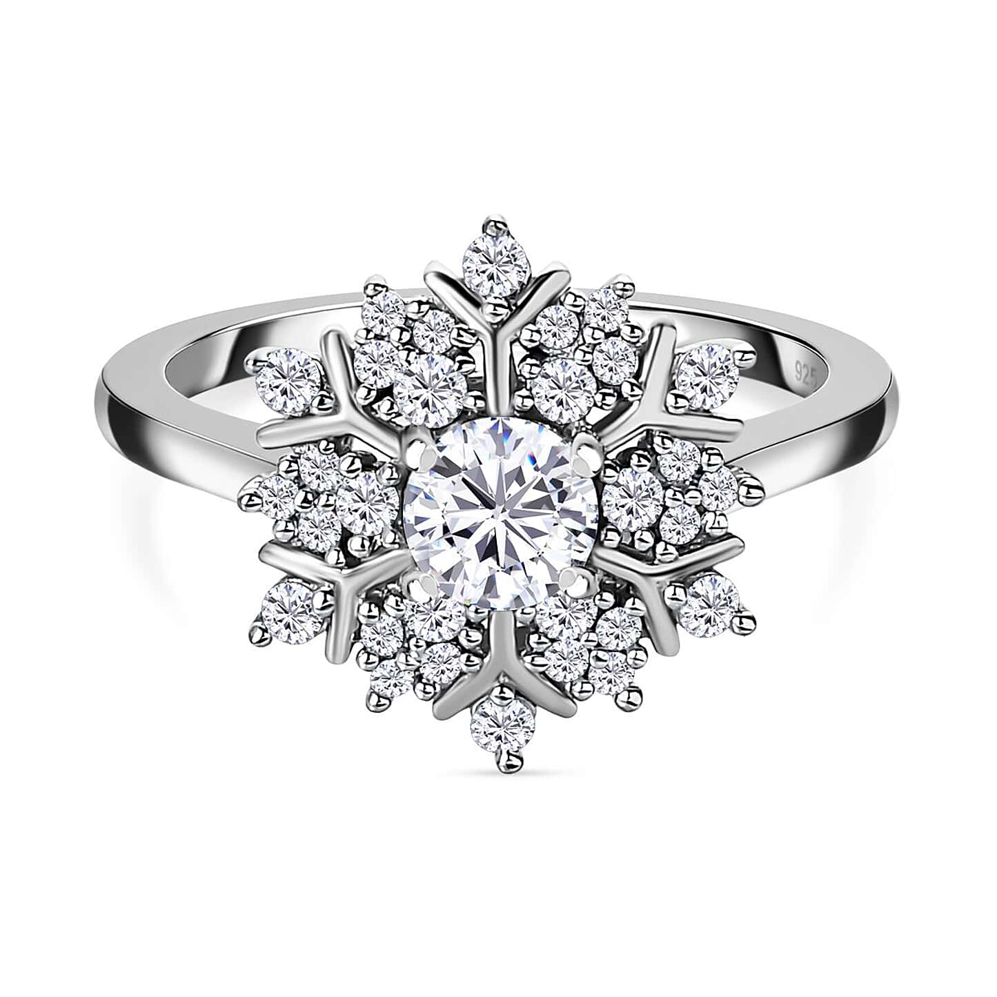 Round Cut Halo Style Cubic Zirconia in 925 Sterling Silver Ring