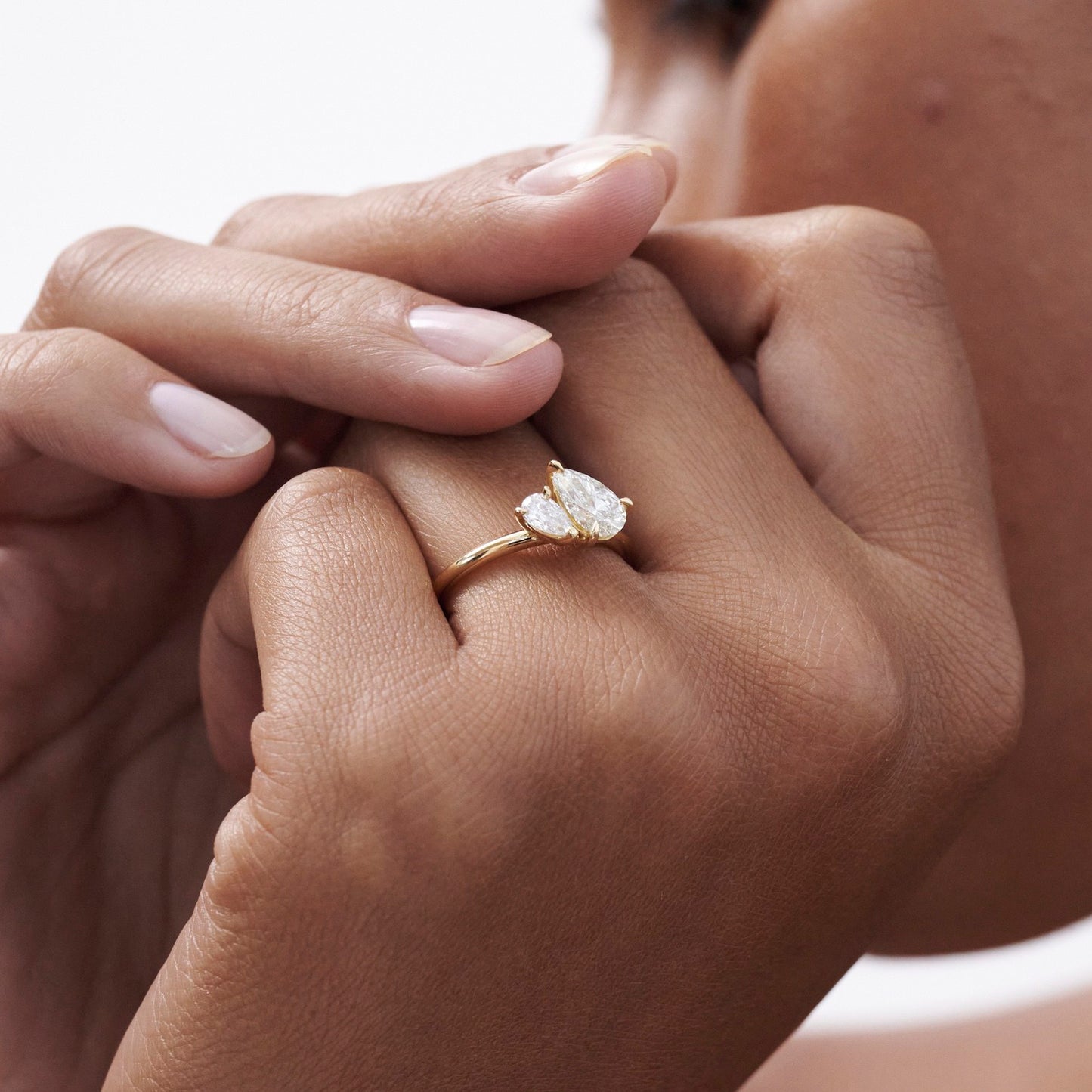 Stunning 1 CT Pears Moissanite Engagement Ring with Two Stone Design