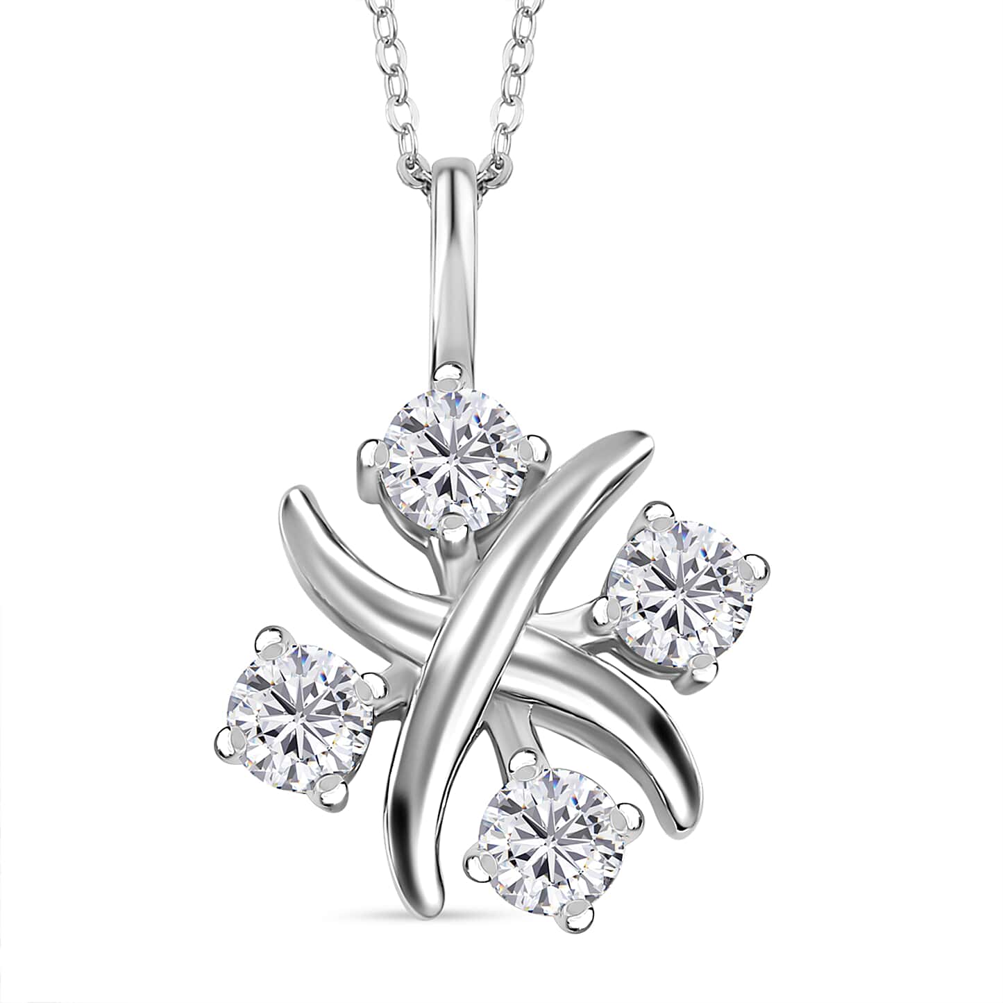Round Cut Cubic Zirconia in 925 Sterling Silver Necklace 1