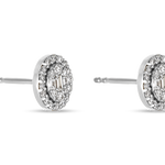 2.0 TCW Round & Baguette Cut Moissanite Cluster Studs Earrings in Gold 5