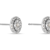 2.0 TCW Round & Baguette Cut Moissanite Cluster Studs Earrings in Gold 5