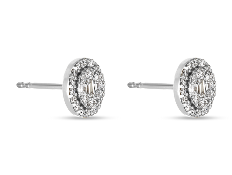 2.0 TCW Round & Baguette Cut Moissanite Cluster Studs Earrings in Gold 5