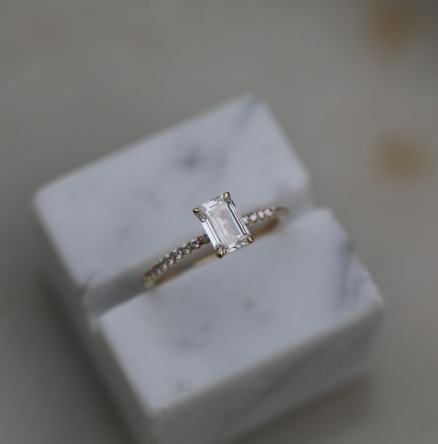 0.90 CT Emerald Cut Pave CVD F/VVS2 Diamond Engagement Ring 5