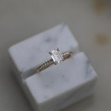 0.90 CT Emerald Cut Pave CVD F/VVS2 Diamond Engagement Ring 5