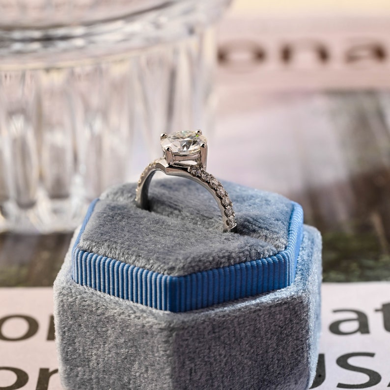 Stunning 2.0 CT Round Moissanite Engagement Ring with Pave Design 9