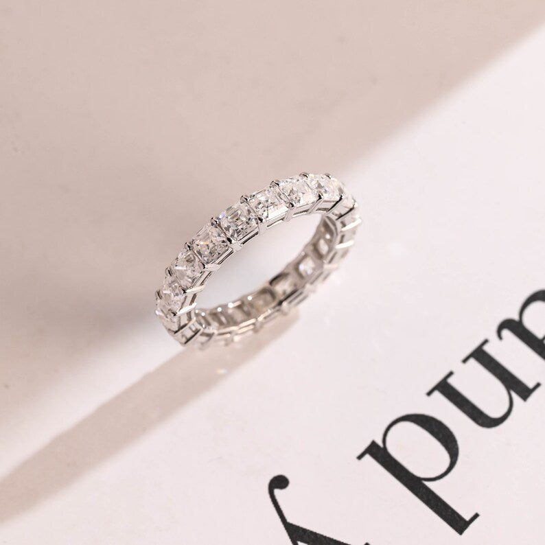 Stunning 0.5 TCW Asscher Moissanite Stones Full Eternity Wedding Band 1