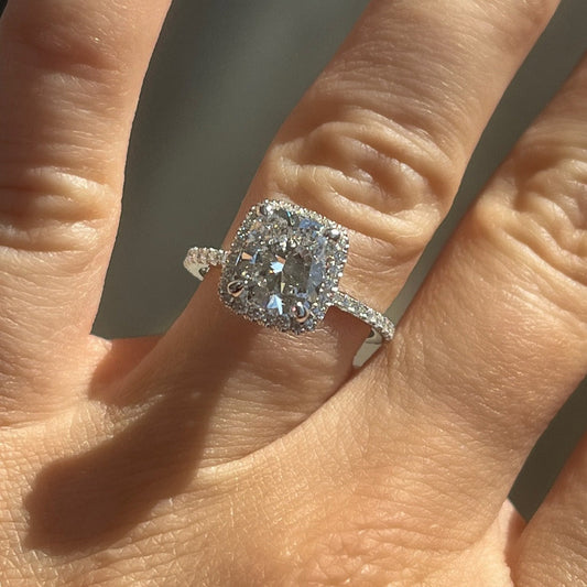 Stunning 2.0 CT Cushion Moissanite Engagement Ring with Halo & Pave Design 2