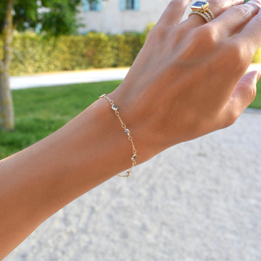 1.75 TCW Round Aquamarine Lab Made Diamond- March Birthstone Dainty Bracelet 2