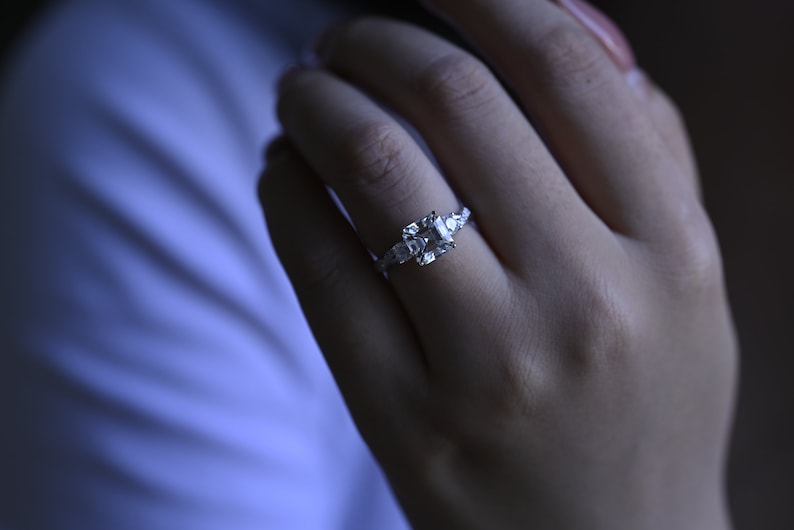 Stunning 1.0 - 2.0 CT Asscher Moissanite Engagement Ring With Twisted Pave Design 6