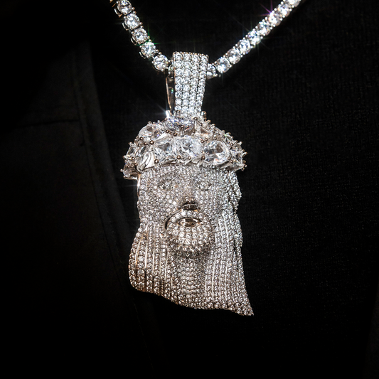 5 CT Round Moissanite Portrait Of Jesus Style Silver Pendant for Him 1