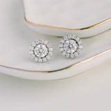 1.20 TCW Round Cut Moissanite Halo Earrings in Gold 1