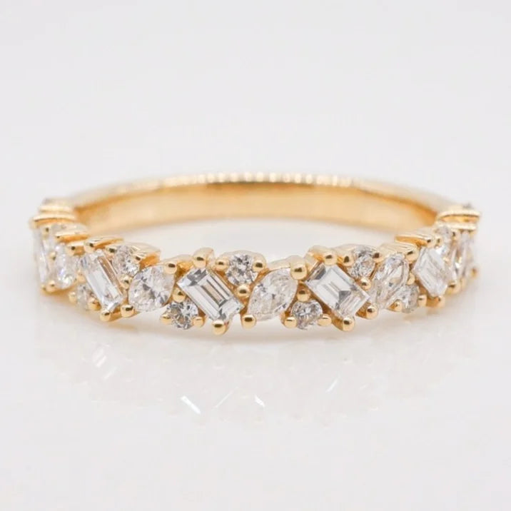 Stunning 0.4 TCW Baguette, Round & Marquise Moissanite Stones Half Eternity Wedding Band 1