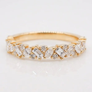 Stunning 0.4 TCW Baguette, Round & Marquise Moissanite Stones Half Eternity Wedding Band