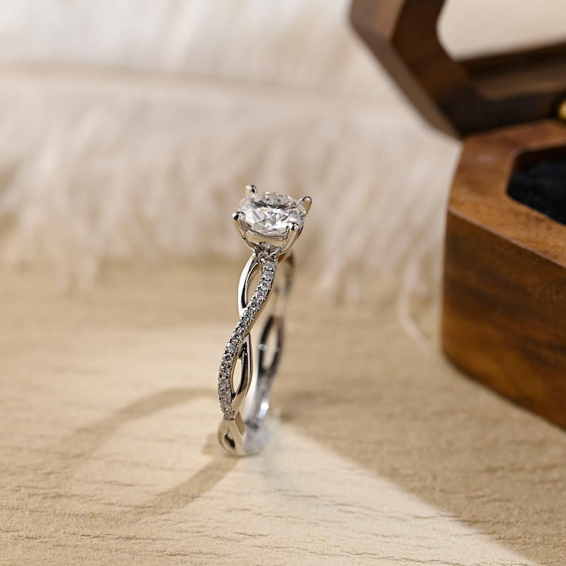 Stunning 2.0 CT Round Moissanite Engagement Ring with Twisted Pave Design 7