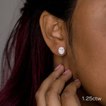 1.50 TCW Oval Shape Moissanite Halo Stud Earrings in Gold 4
