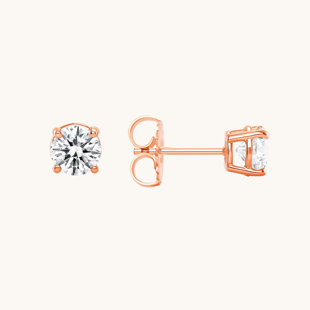Classic 1.0 TCW Round Shape Moissanite Stud Earrings in Gold 2
