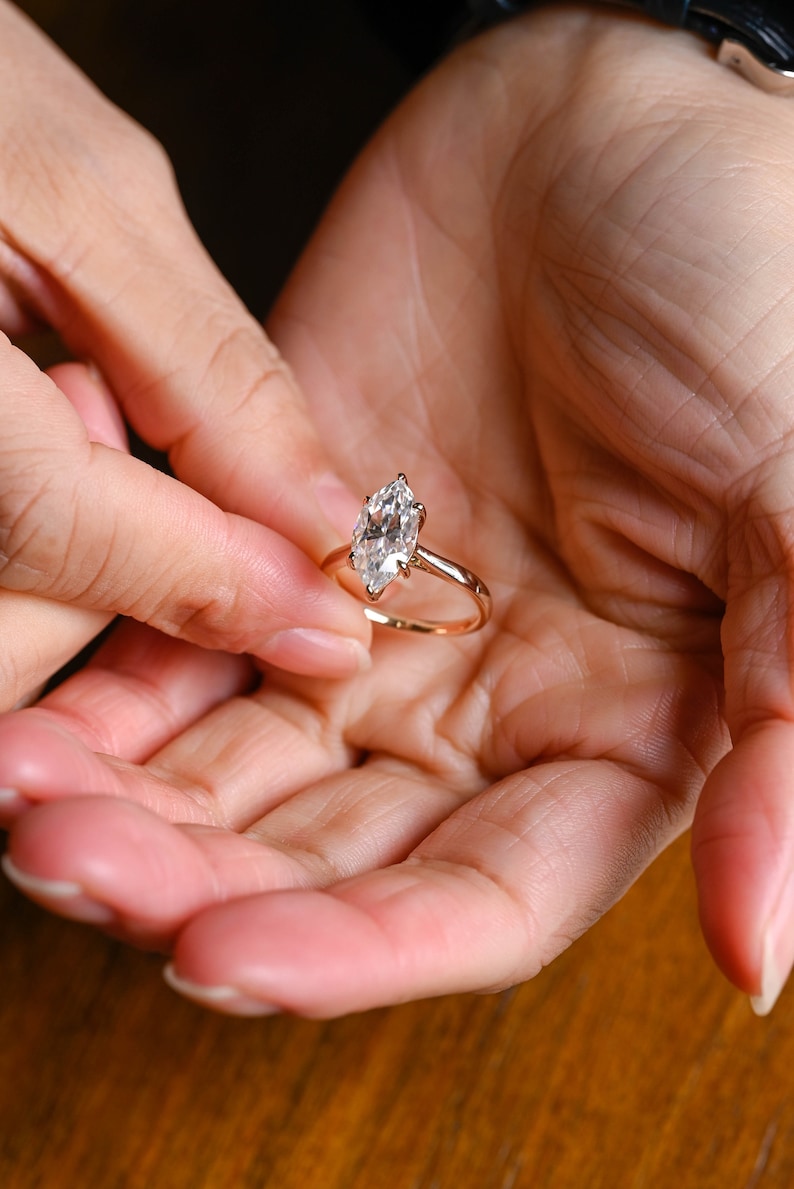 Stunning 1.0 - 2.0 CT Marquise Moissanite Engagement Ring with Solitaire Design 4