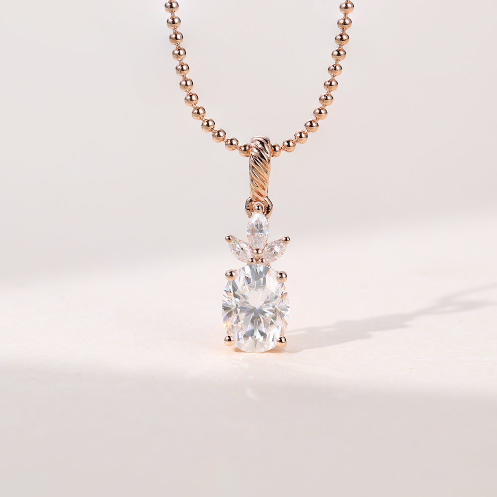 1.10 CT Oval Moissanite Diamond Cluster Pendant Necklace in Solid Gold 1