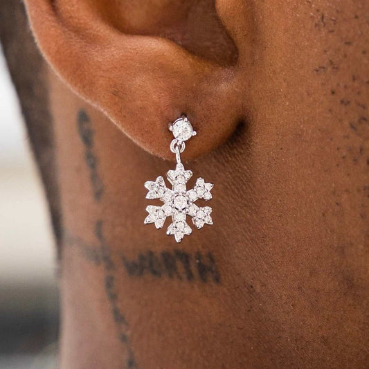 2 CT Round Moissanite Snowflake Drop Silver Earrings for Him 2