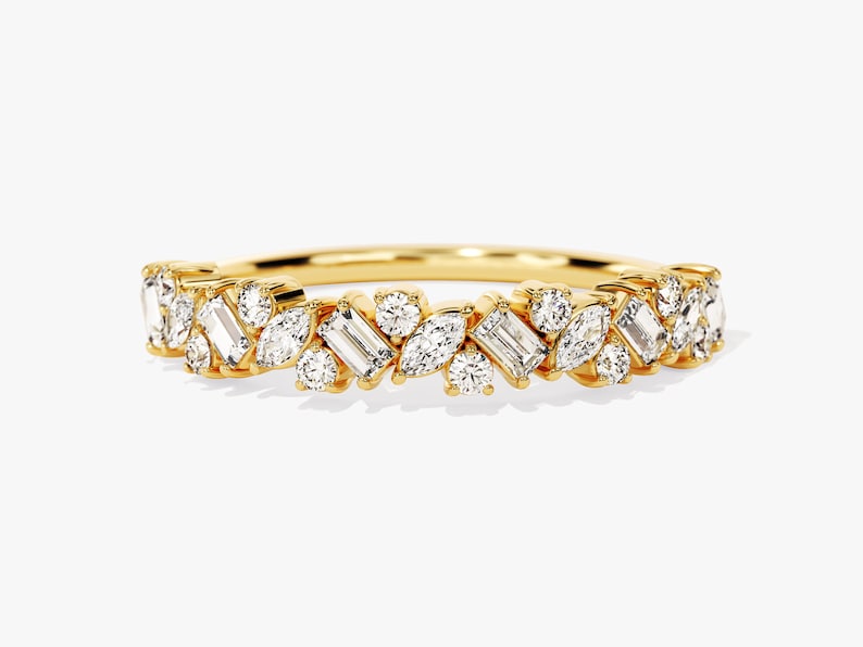 Stunning 0.40 TCW Round, Baguette & Marquise Moissanite Stones Cluster Wedding Bands 1