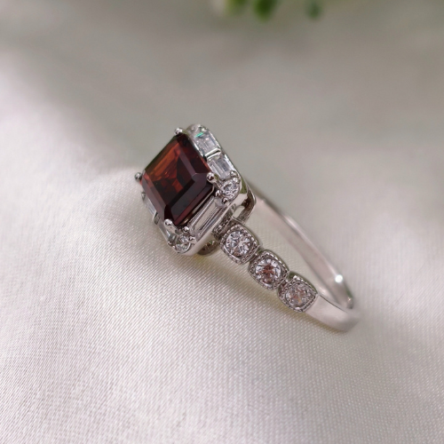 2.0 CT Emerald Cut Pave Style Red Garnet Ring 5