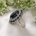 4.0 CT Oval Cut Halo Cluster Style London Blue Topaz Ring 5
