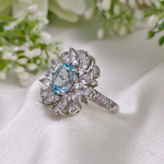 2.0 CT Oval Cut Floral Style  Aquamarine Ring 5