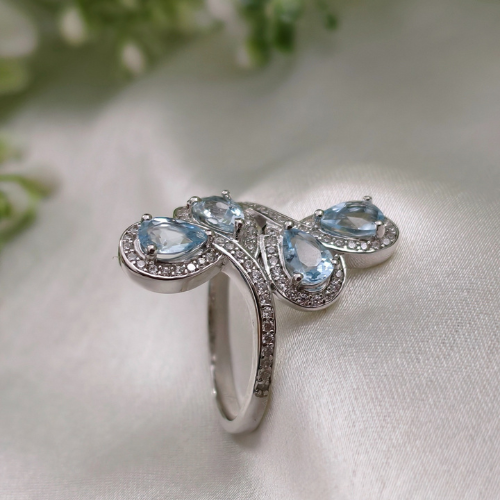 2.0 TCW Pear & Round Cut Aquamarine Ring 5