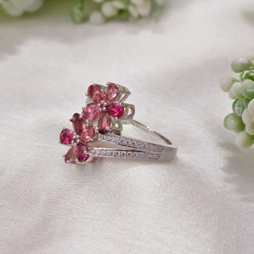 2.5 TCW Pear Stones Flower Style Pink Tourmaline Ring 5