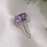 2.0 CT Cushion Cut Halo & Pave Style Pale Amethyst Ring 5