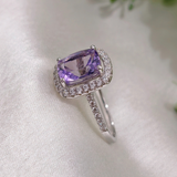 2.0 CT Cushion Cut Halo & Pave Style Pale Amethyst Ring 5