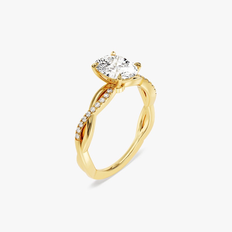 Stunning 1.0-2.0 CT Oval Moissanite Engagement Ring with Twisted Pave Design 2