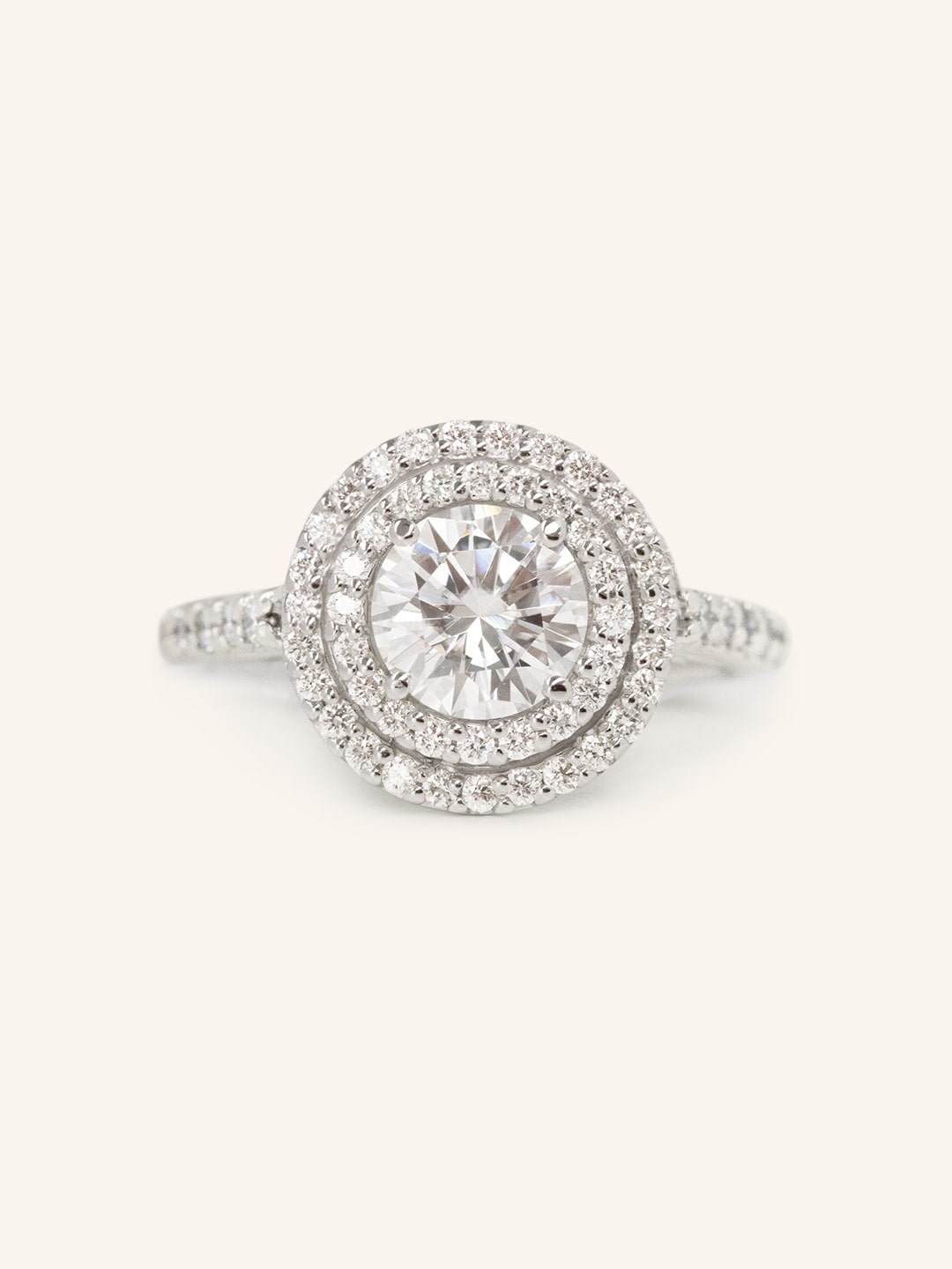 Stunning 1.0 CT Round Moissanite Engagement Ring with Double Halo & Pave Design 2