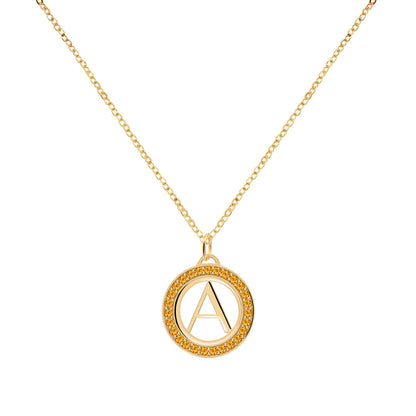 0.09 TCW Round Citrine Lab Made Diamond- November Birthstone Necklace 4