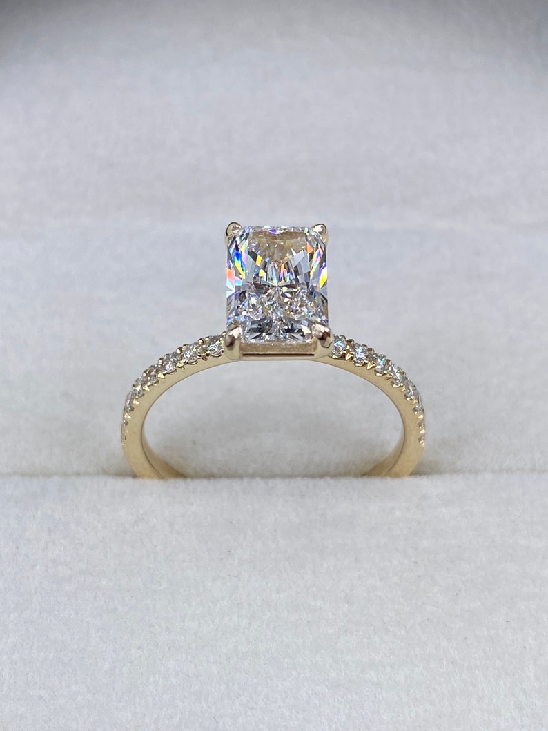 Stunning 2.30 CT Radiant Moissanite Engagement Ring with Pave Design 2