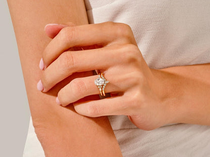 1.50 CT Oval Cut Moissanite Bridal Ring Set with Marquise & Round Wedding Bands 6